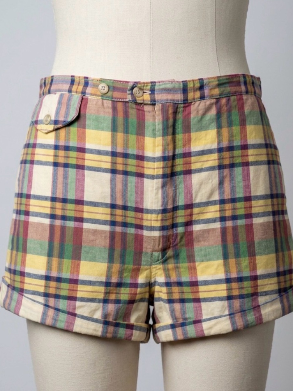 Christian Dior Plaid Yellow Multi Cotton Blend Lined Shorts Sz M Women